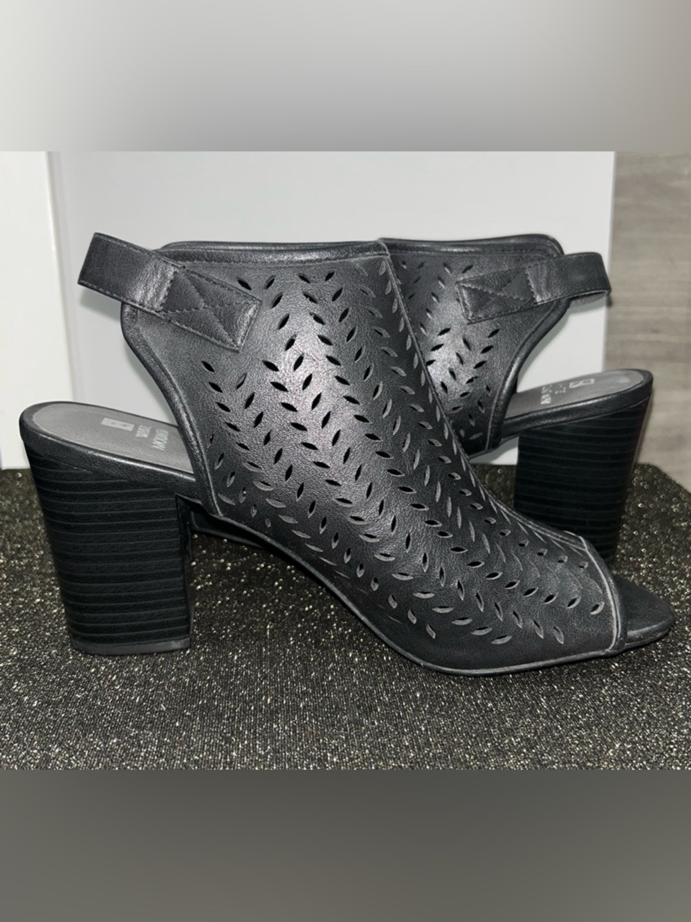 White Mountain Black Perforated Block Heel Mules
